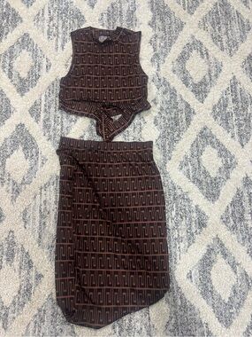 Fashion Nova Brown & Black Geo-Print Bandeau Two-Piece Set